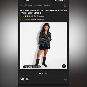 Wild fable faux leather moto jacket NWT Large